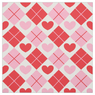 Red and Pink Argyle Heart Pattern Fabric