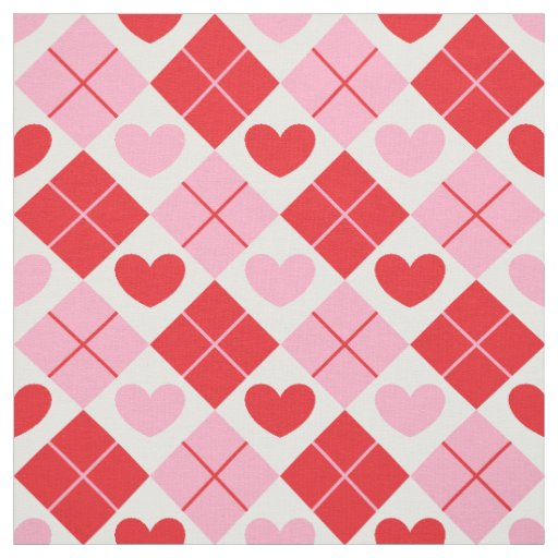 Red and Pink Argyle Heart Pattern Fabric