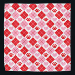 Red and Pink Argyle Paw Print & Heart Pattern Bandana<br><div class="desc">Introducing our stylish red, pink, and white argyle design featuring adorable paw prints, the perfect blend of sophistication and pet-inspired charm. This eye-catching design combines the classic argyle pattern with playful paw prints, creating a unique and fashionable look. The argyle pattern exudes a timeless and refined aesthetic, while the whimsical...</div>