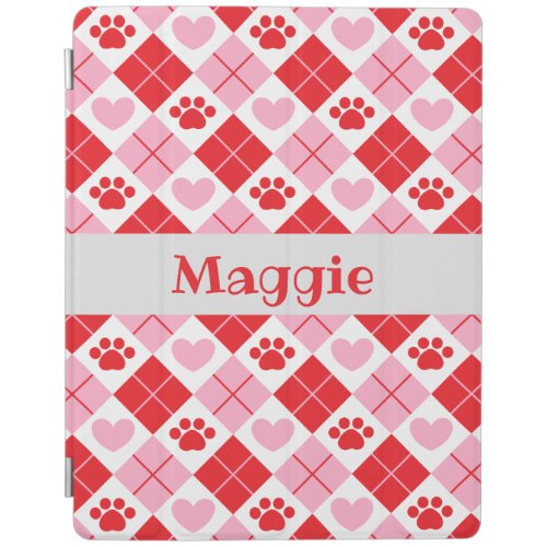 Red and Pink Argyle Paw Print  Heart Pattern iPad Smart Cover