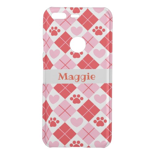 Red and Pink Argyle Paw Print  Heart Pattern Uncommon Google Pixel Case