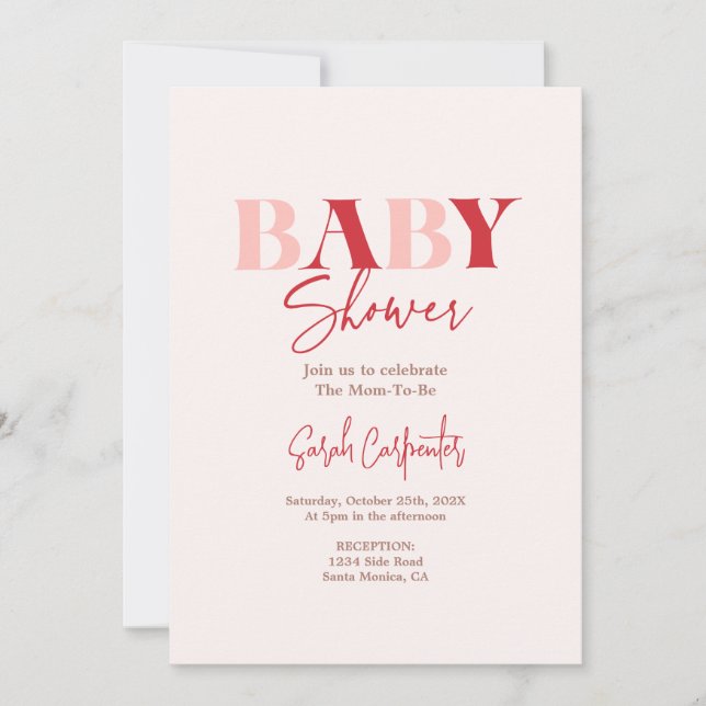 Red and Pink Baby Shower Invitation (Front)