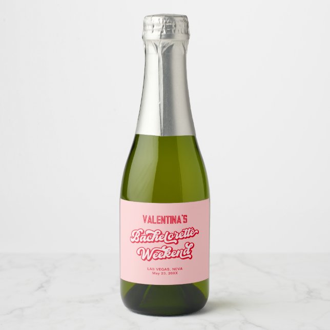 Red and Pink Bachelorette Champagne Sparkling Wine Label (Front)
