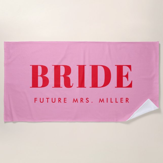 Red and Pink Bachelorette Future Mrs Bride Beach Towel (Front)