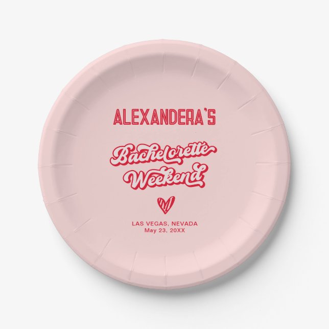 Red and Pink Bachelorette Party Paper Plates (Front)