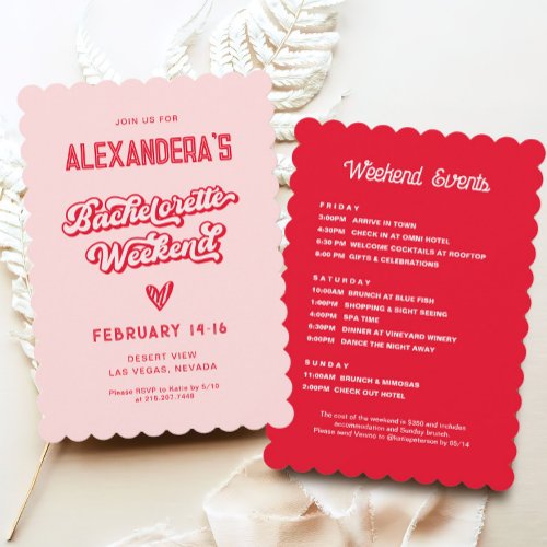 Red and Pink Bachelorette Weekend Party Invitation