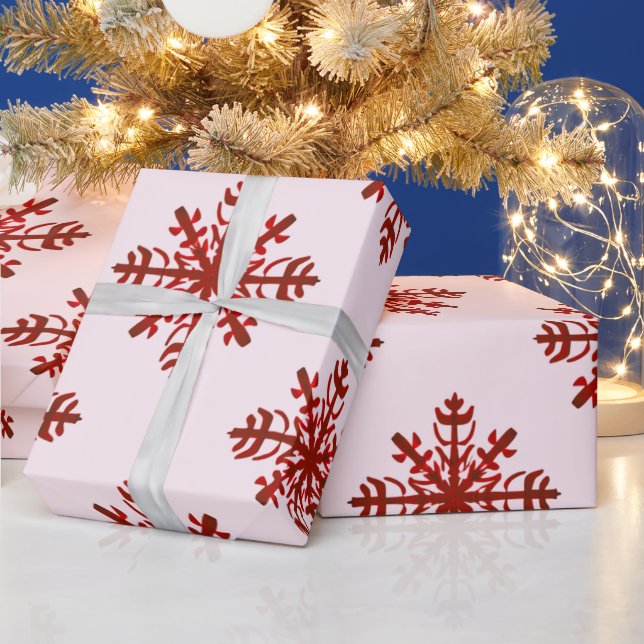 Red and Pink Big Snowflake Modern Christmas Wrapping Paper (Holidays)