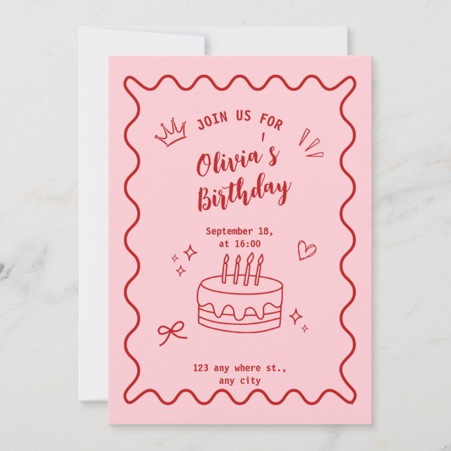 Red and Pink Birthday Invitation (Front)