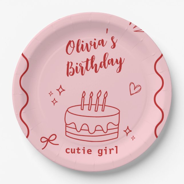 Red and Pink Birthday Paper Plates (Front)