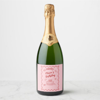 Red and Pink Birthday Sparkling Wine Label
