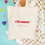 Red and Pink Bold Typography Bridesmaid Wedding Tote Bag<br><div class="desc">Modern and chic personalized tote bags make for superb welcome bags and bridesmaid wedding party gifts.</div>