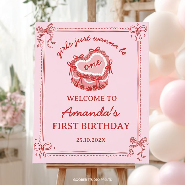 Red and Pink Bow Cake Girl Birthday Welcome Sign (Creator Uploaded)