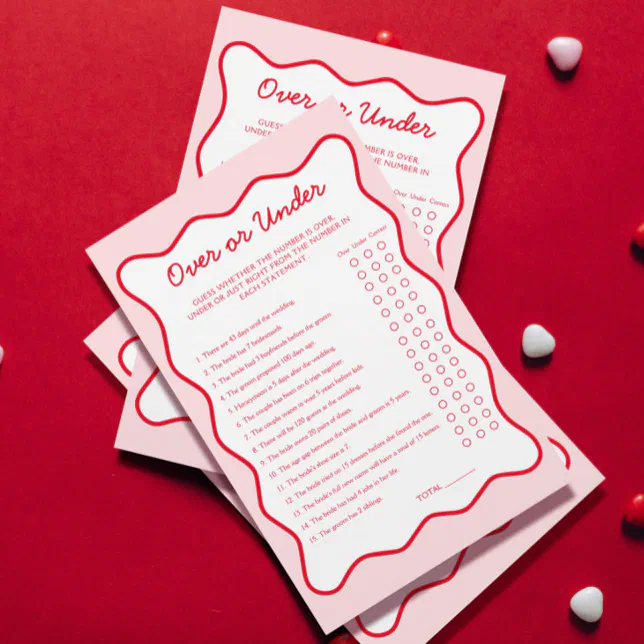 Red and Pink Bridal Shower Over Under Game | Zazzle