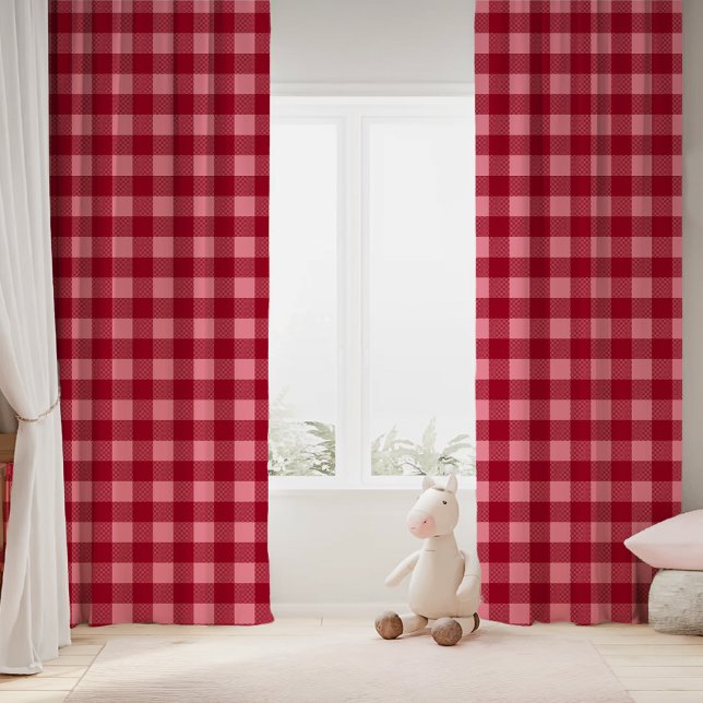 Red And Pink Buffalo Plaid Checkered Blackout Curtains (Creator Uploaded)