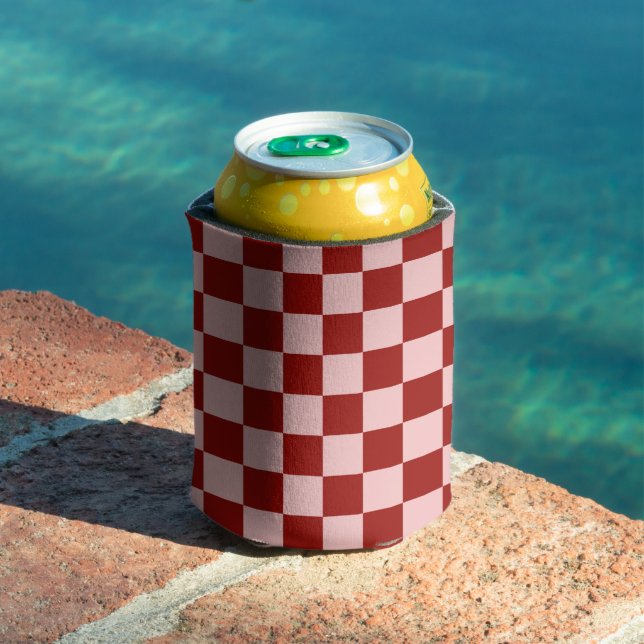 Red and Pink Checkerboard Can Cooler (In Situ Pool)