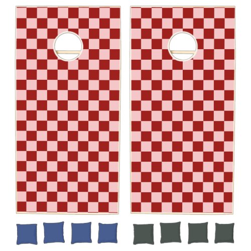 Red and Pink Checkerboard Cornhole Set