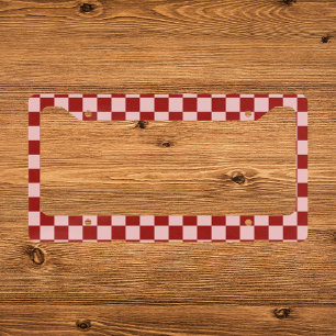 Red and Pink Checkerboard License Plate Frame