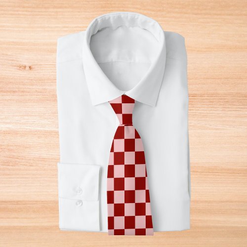 Red and Pink Checkerboard Neck Tie