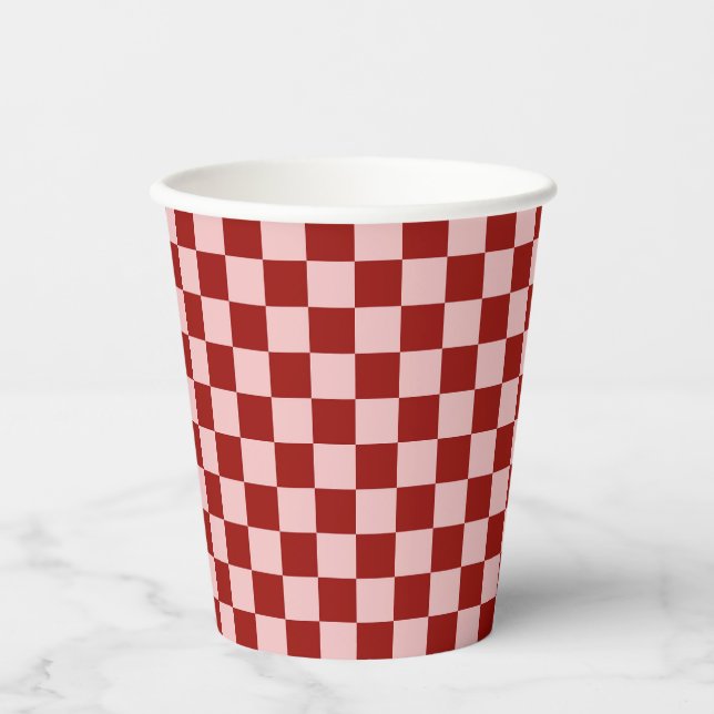 Red and Pink Checkerboard Paper Cups (Front)