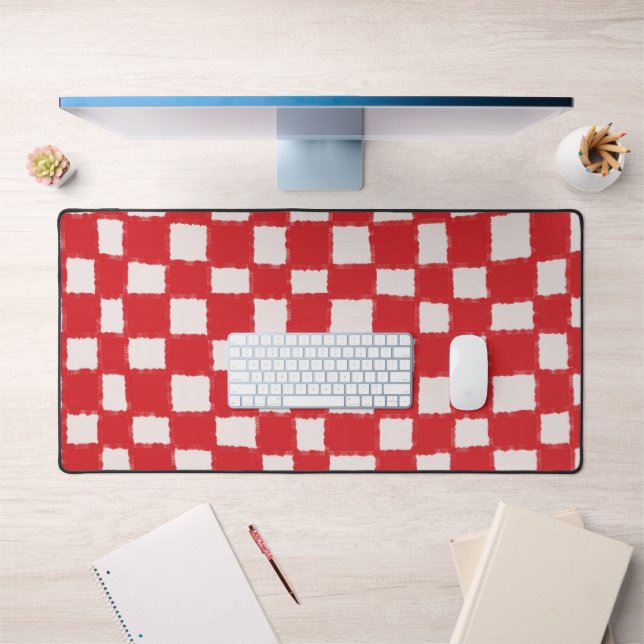 Red and Pink Checkerboard Pattern Bold and Stylish Desk Mat (Office 1)