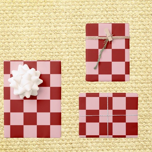Red and Pink Checkerboard Wrapping Paper Sheets