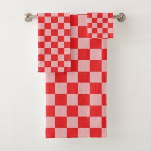 red and pink checkered bath towel set