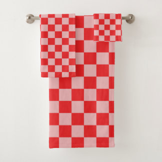 red and pink checkered bath towel set