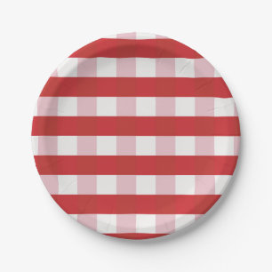 Red and Pink checkered, gingham effect Paper Plates