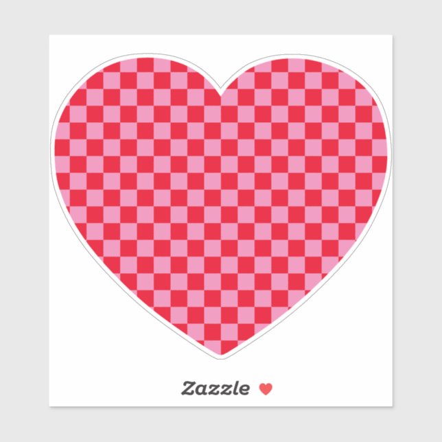 Red and Pink Checkered Heart Sticker (Sheet)