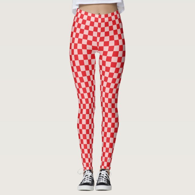 Red and Pink Checkered Pattern Leggings (Front)