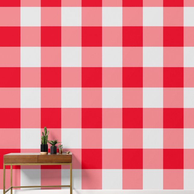 red and pink checkered wallpaper  (Hallway)