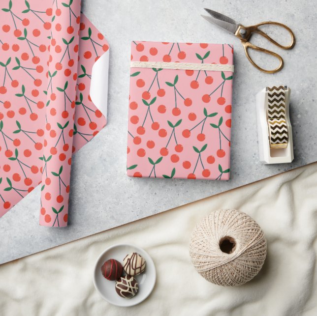 Red and Pink Cherries Valentine's Birthday Wrapping Paper (Crafts)