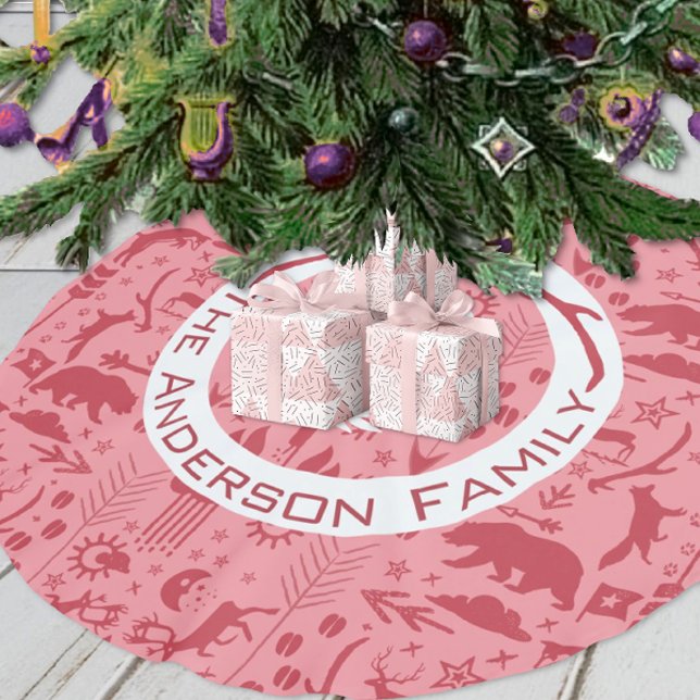 Red AND Pink Christmas Family Name Reindeer Arrows Brushed Polyester Tree Skirt (Creator Uploaded)