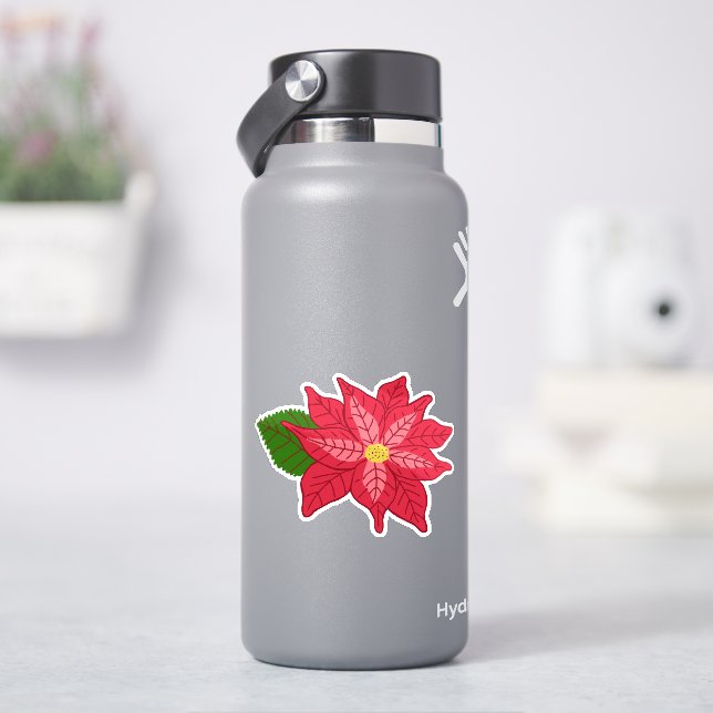 Red and Pink Christmas Poinsettia Sticker (HydroFlask)