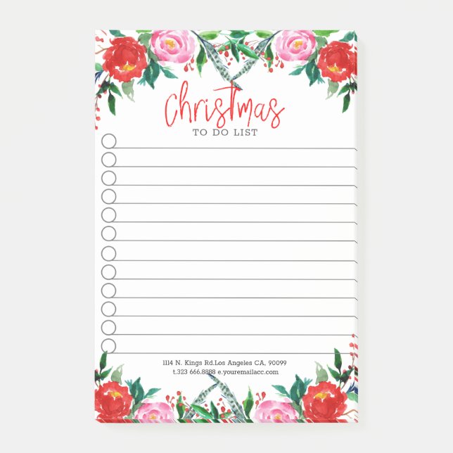 Red and pink Christmas roses border Post-it Notes (Front)