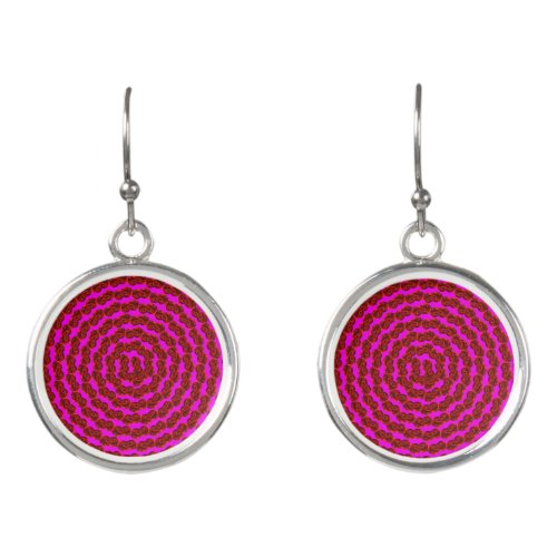 Red And Pink Circular Lawn Bowls Pattern Earrings