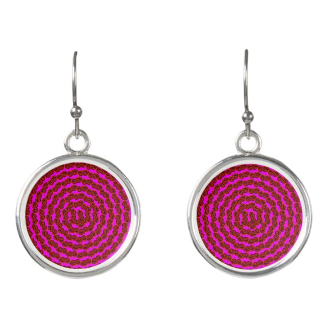 Red And Pink Circular Lawn Bowls Pattern, Earrings (Front)