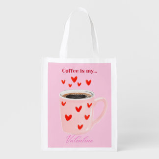 Red and Pink Coffee Love Grocery Bag