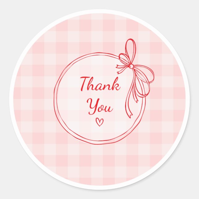 Red and Pink Coquette Thank You Circle Sticker (Front)
