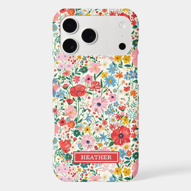 Red and Pink Ditsy Flowers Monogrammed Case-Mate iPhone Case (Back)