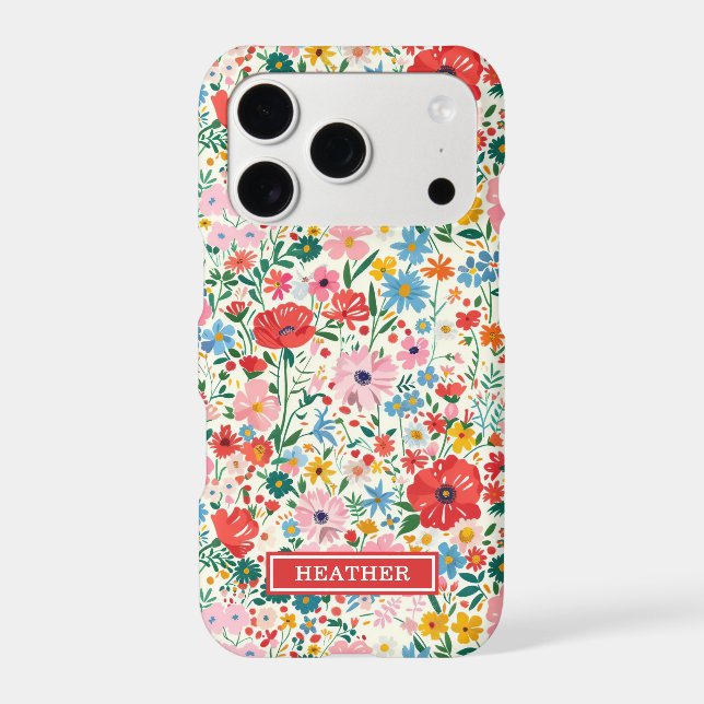 Red and Pink Ditsy Flowers Monogrammed Case-Mate iPhone Case (Back)