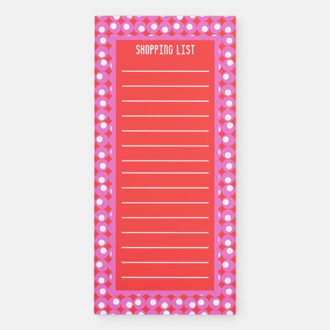 Red and Pink Doodle Polka Dots Magnetic Notepad (Front)
