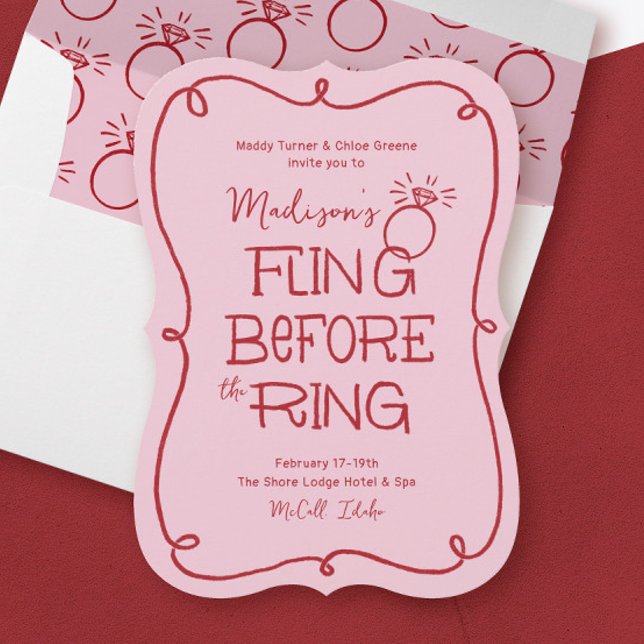 Red and Pink Doodle Sketch Fling Before the Ring Invitation (Creator Uploaded)