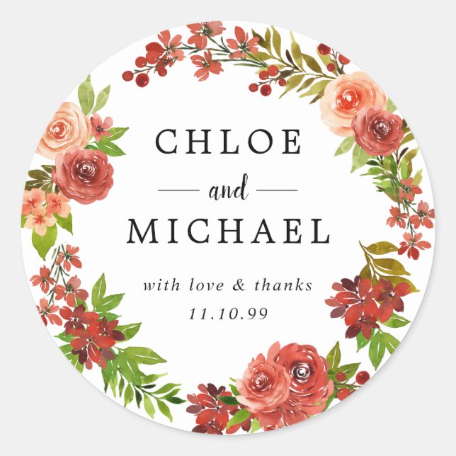 Red and Pink Fall Wedding Thank You Favor Seal (Front)