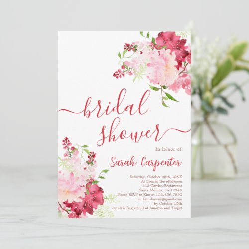 Red and Pink Floral Bridal Shower Invitation
