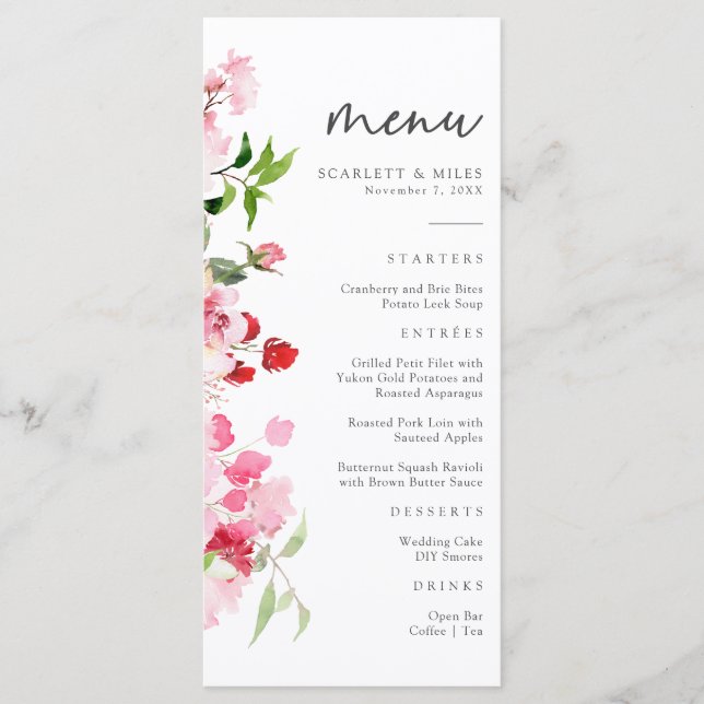 Red and Pink Floral Bridal Shower Menu (Front)