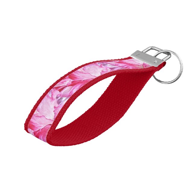 Red and Pink Floral Poppy Flower Wrist Keychain