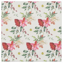 Red and Pink Floral watercolour Fabric
