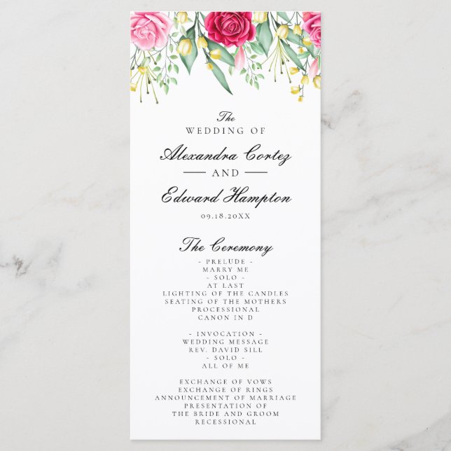 Red and Pink Floral Wedding Program (Front)