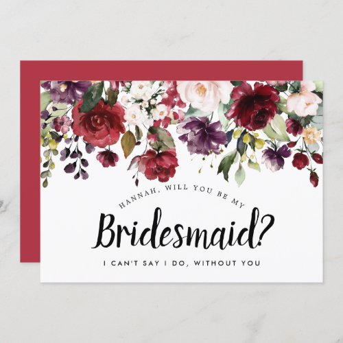 Red and Pink Floral Will You be My Bridesmaid Card